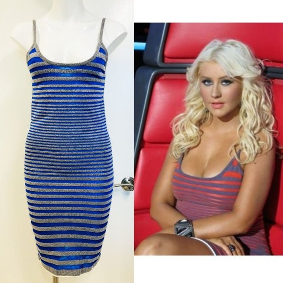NEW ALEXANDER WANG $490 "Engineered" Stripe Tank Dress Small S Cobalt Blue Gray - Picture 1 of 9